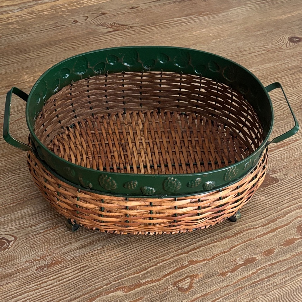 Green and Brown Wicker Basket with Handles
